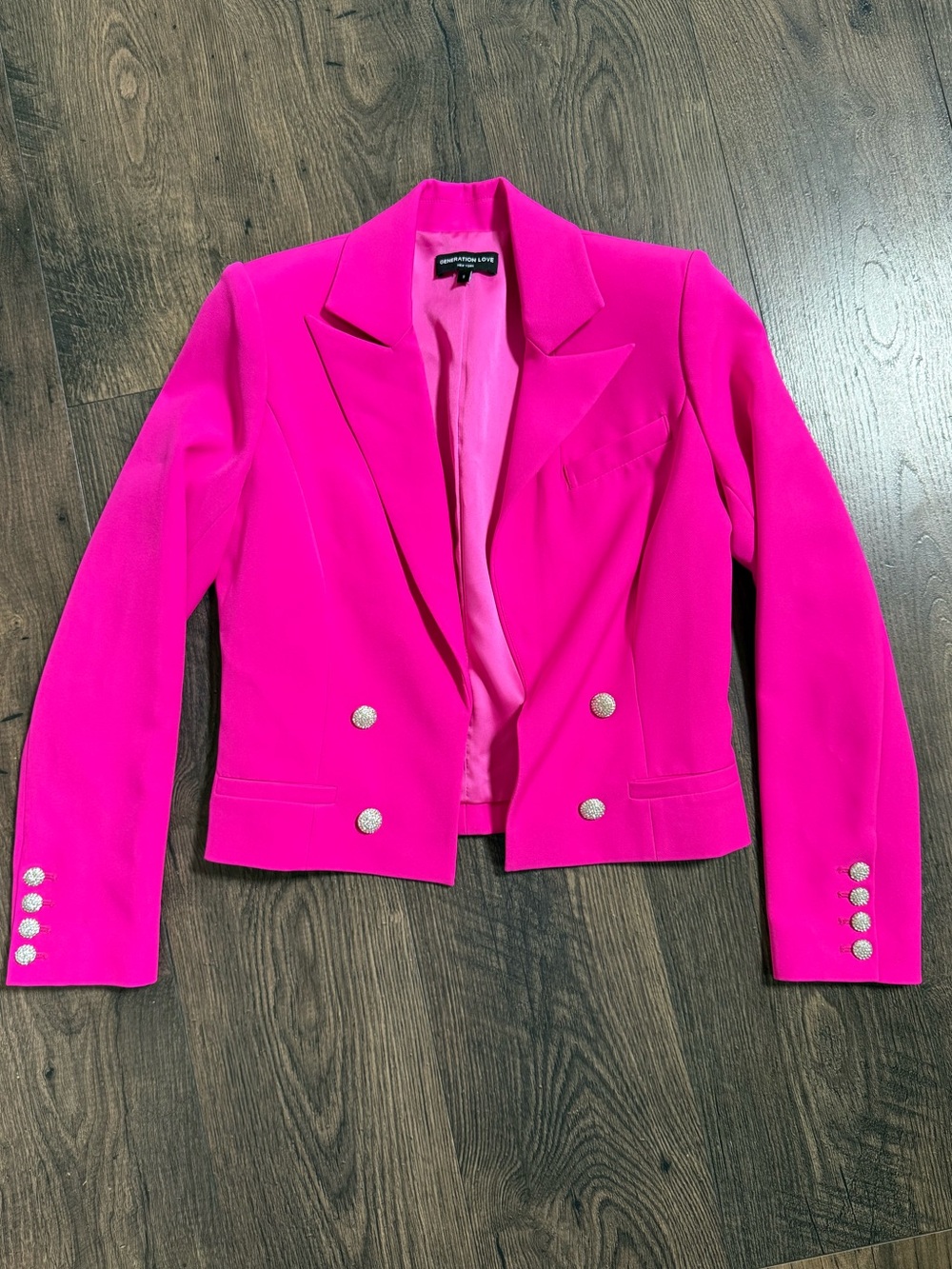 Generation Love Hot Pink Double-Breasted Blazer with Rhinestone Buttons S